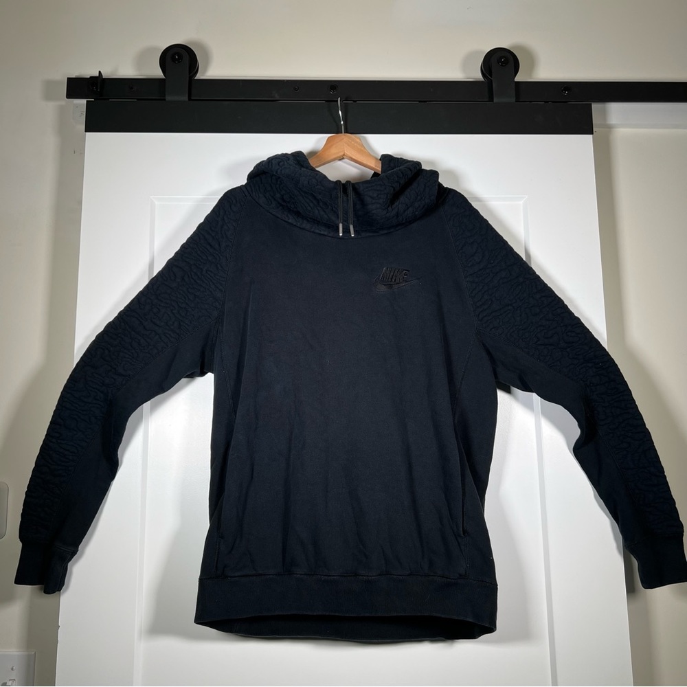 Black Nike Turtleneck Hoodie with Textured Sleeves